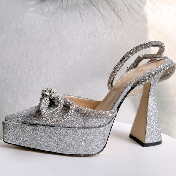🌺MACH & MACH 🌺 Double Bow Platform Pump Silver Glitter Size: 38 - Picture 8 of 15
